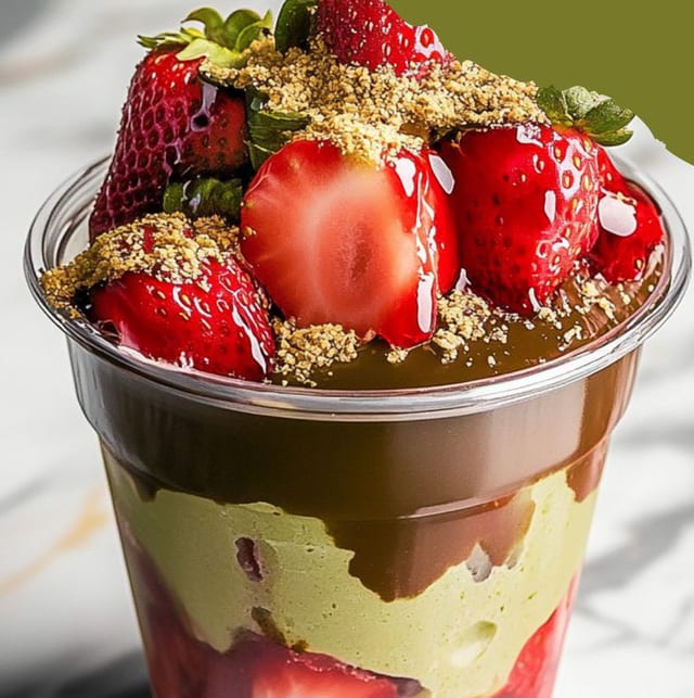 Strawberry Dubai Chocolate Cups.