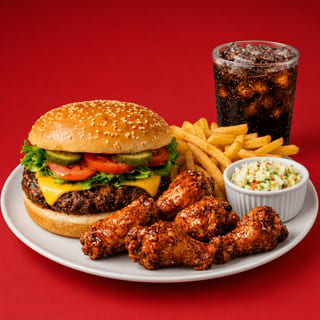 Cheeseburger with 5 Wings