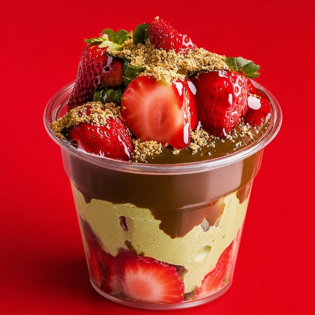 Strawberry Dubai Chocolate Cups.