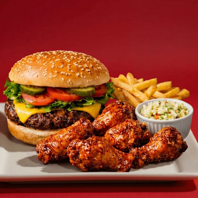 Cheeseburger with 5 Wings.